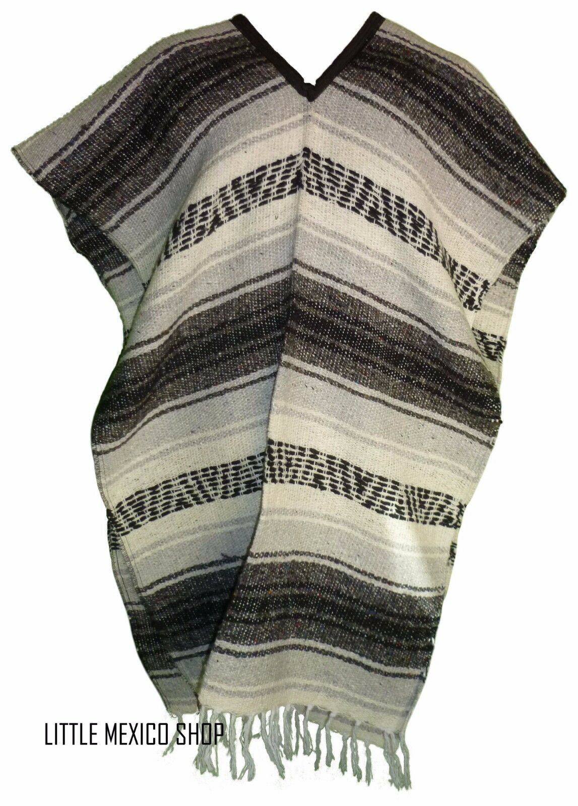 Traditional Mexican Poncho - Gray - One Size Fits All Blanket Serape Gaban E16