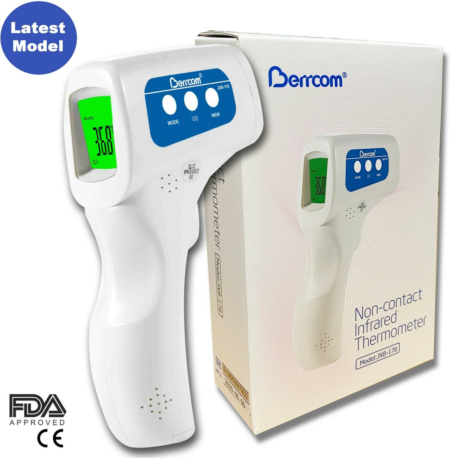 Berrcom Medical Grade Non-contact Infrared Forehead Thermometer (fda Approved)