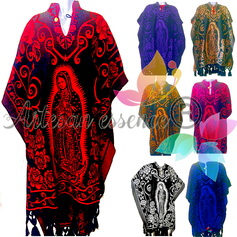 Mexican Jorongo Poncho With Virgen De Guadalupe Gaban W/virgin Mary All Colors